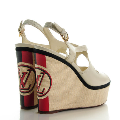Louis Vuitton Calfskin Postcard Wedges 37.5 Ecru 4 of 6