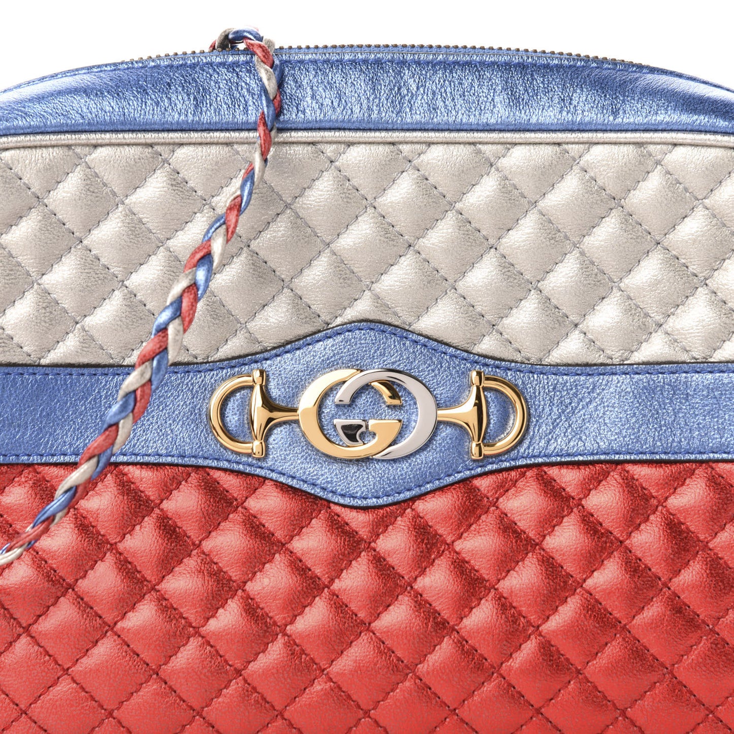 Laminated Nappa Trapuntata Small Zumi Shoulder Bag Rosso Marine Argento