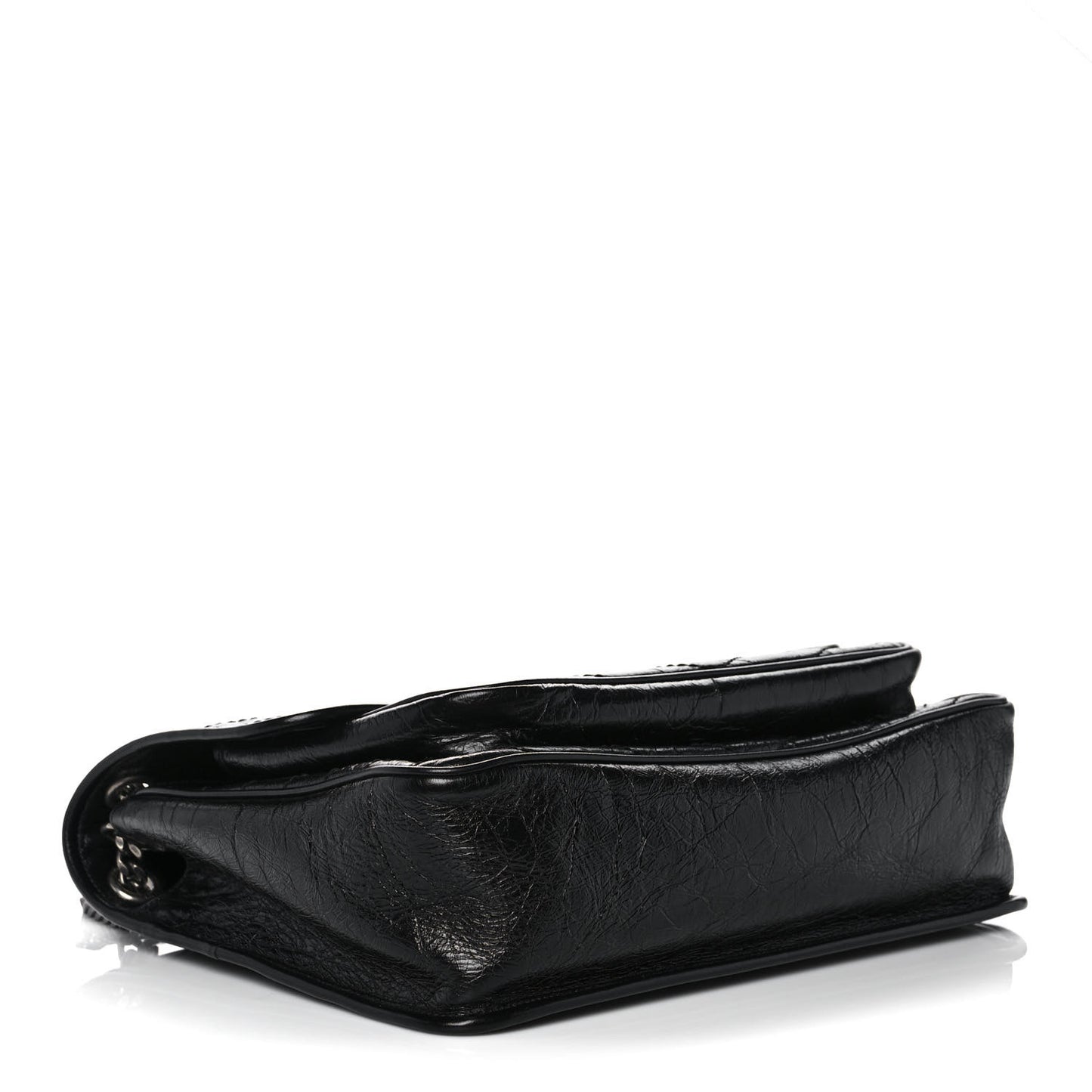 Crinkled Calfskin Matelasse Monogram Large Niki Chain Satchel Black