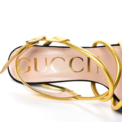 Gucci Metallic Nappa Sylvie Web Sandal 37.5 Gold 7 of 14