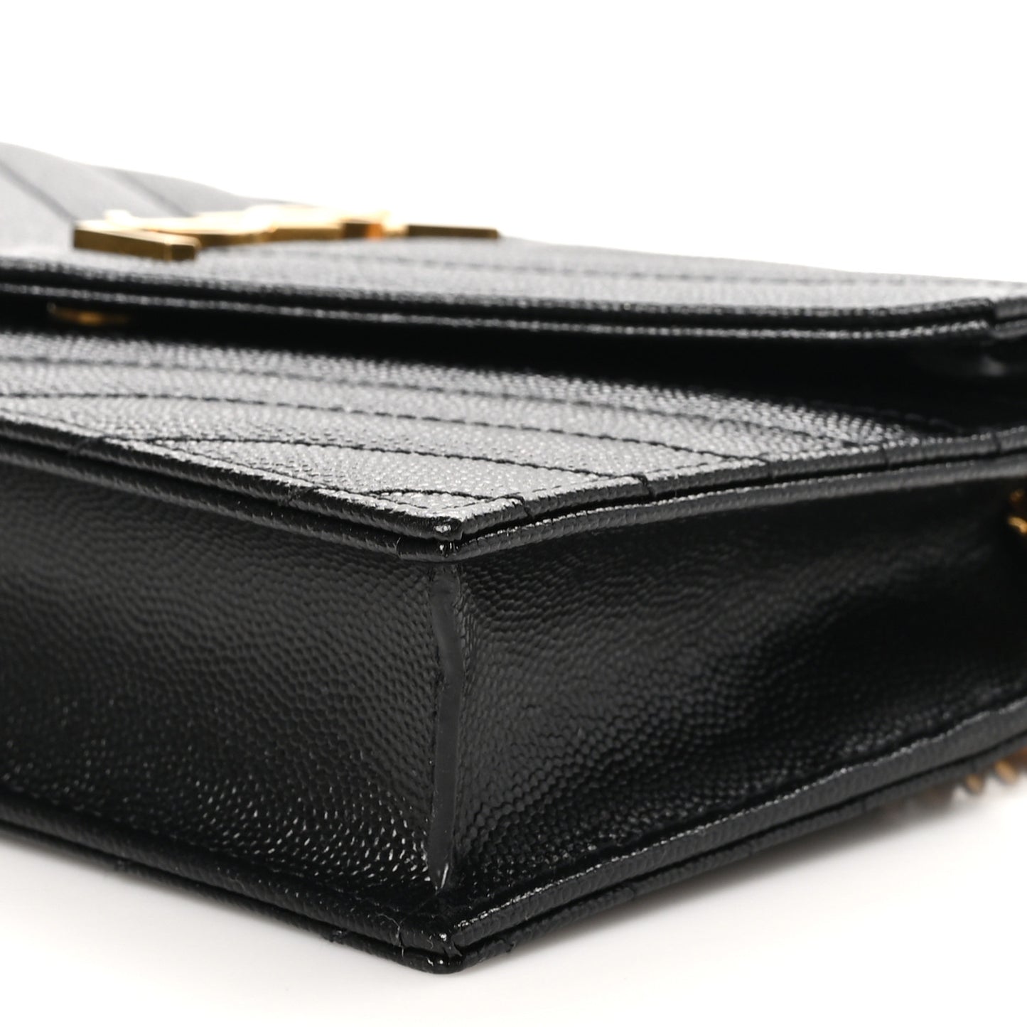 Grain De Poudre Matelasse Chevron Monogram Envelope Chain Wallet Black