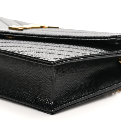 Saint Laurent Grain De Poudre Matelasse Chevron Monogram Envelope Chain Wallet Black 10 of 10