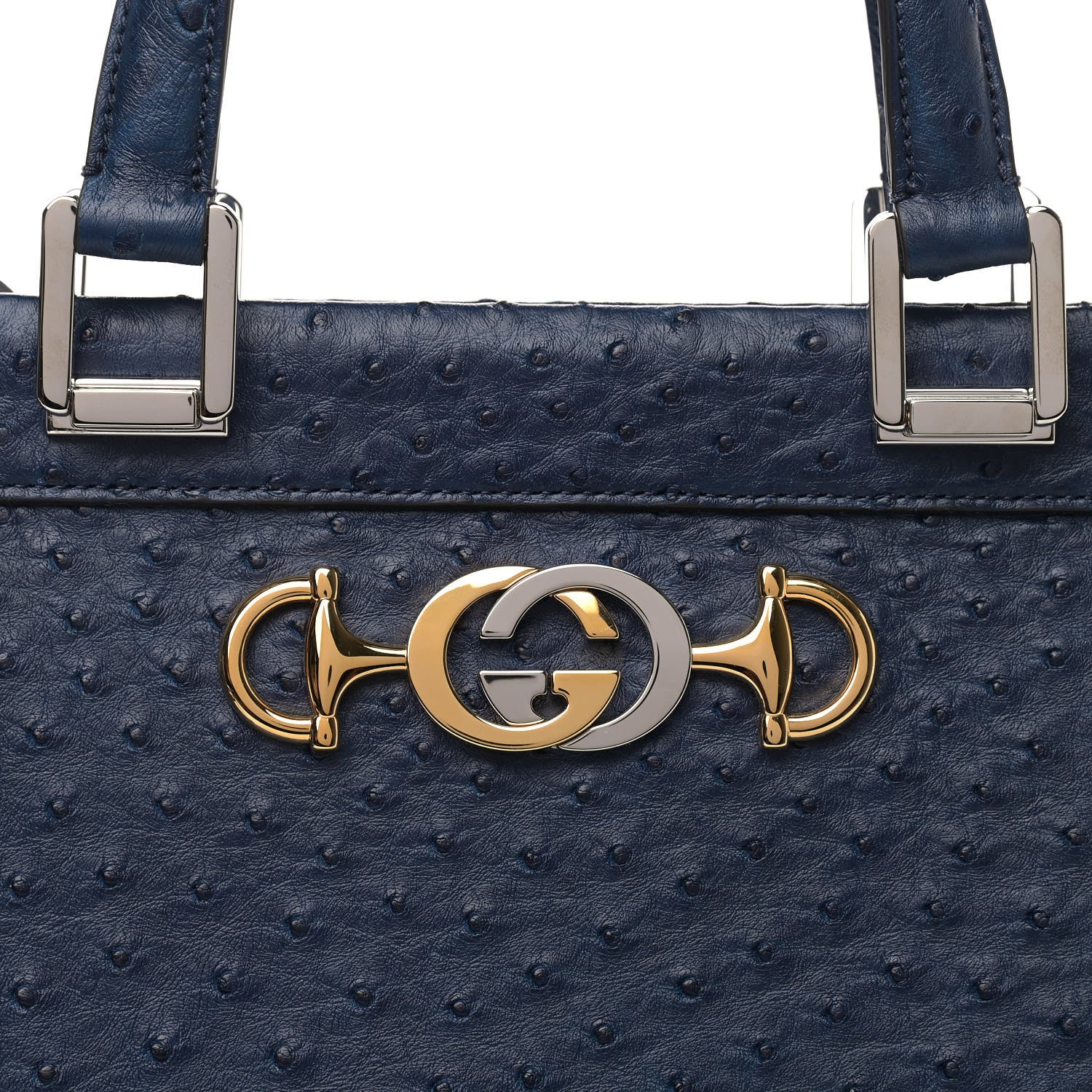 Gucci Ostrich Medium Zumi Top Handle Bag Blue 6 of 9