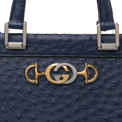 Gucci Ostrich Medium Zumi Top Handle Bag Blue 6 of 9