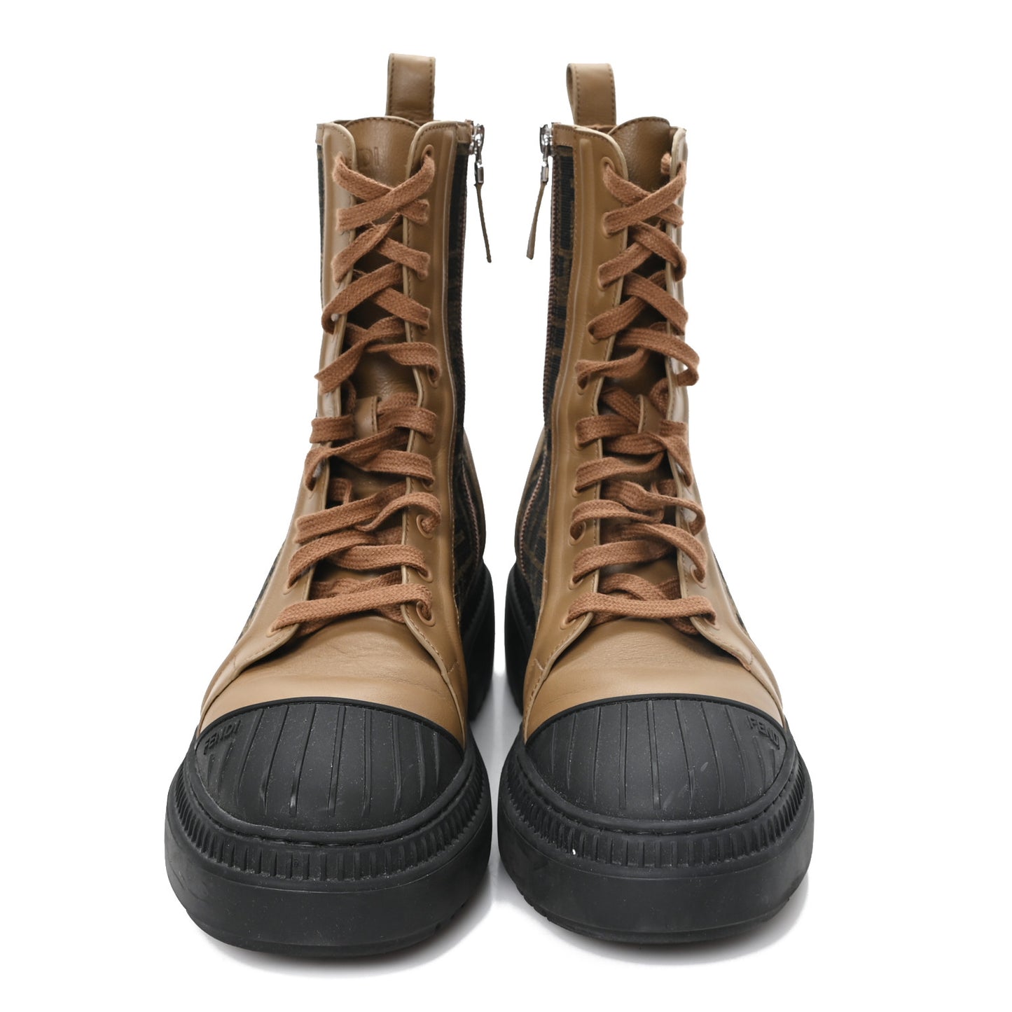 Fabric Jacquard Vitello FF Domino 50mm Biker Boots 38.5 Tobacco Black Sand