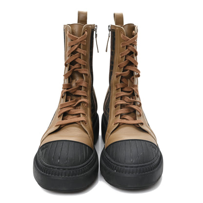 Fendi Fabric Jacquard Vitello FF Domino 50mm Biker Boots 38.5 Tobacco Black Sand 3 of 10