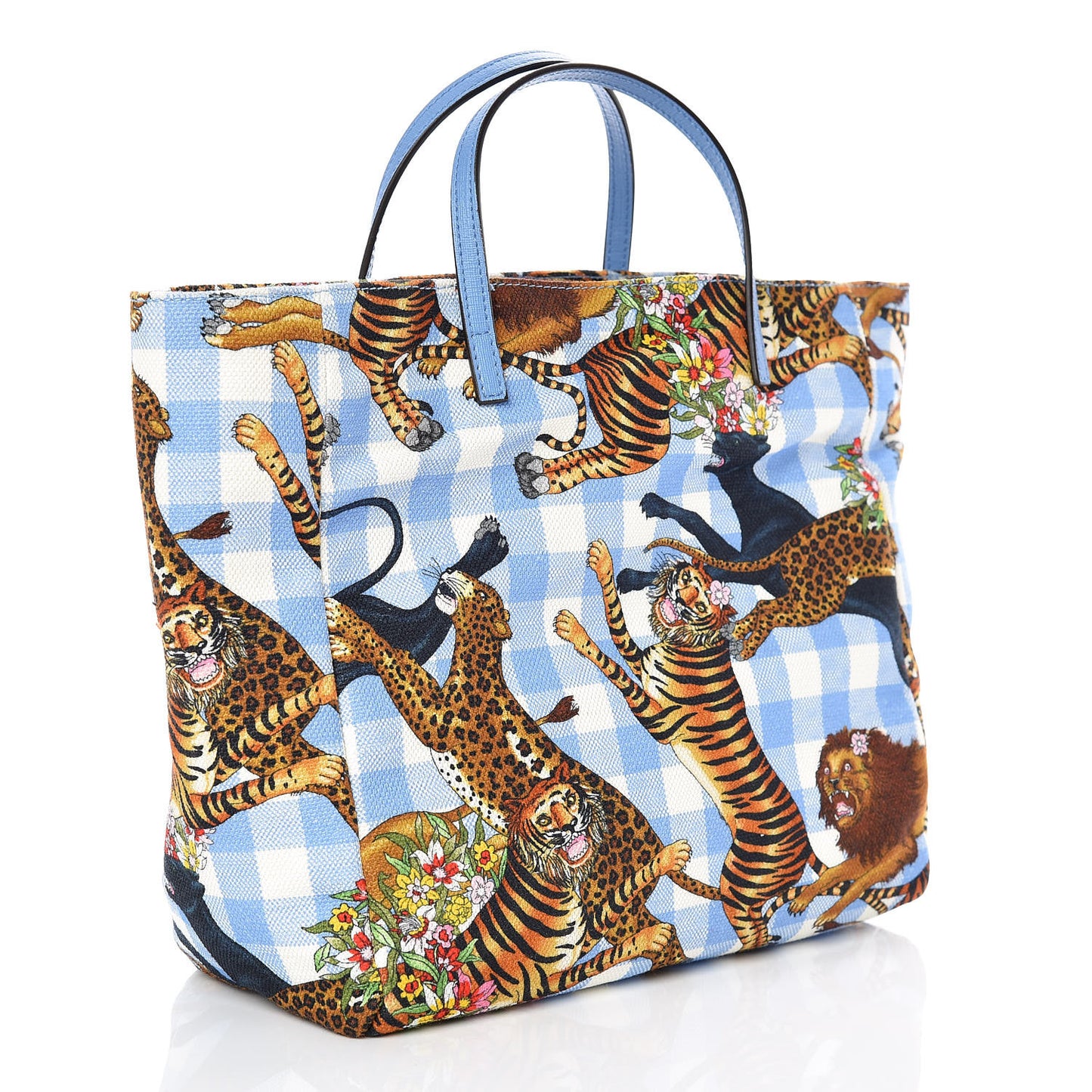Canvas Kids Felines Vichy Print Tote Clear Sky Blue