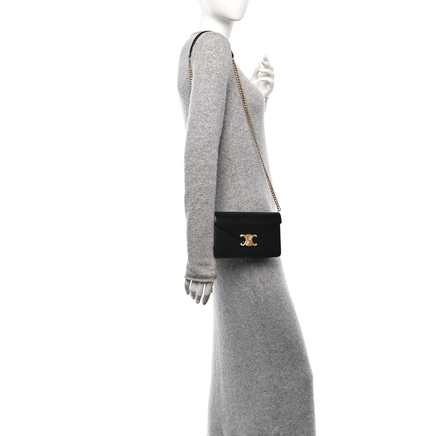 Celine Shiny Calfskin Triomphe Margo Wallet on Chain Black 2 of 11