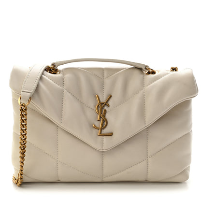 Saint Laurent Lambskin Quilted Toy Loulou Puffer Monogram Chain Satchel Blanc Vintage 1 of 10