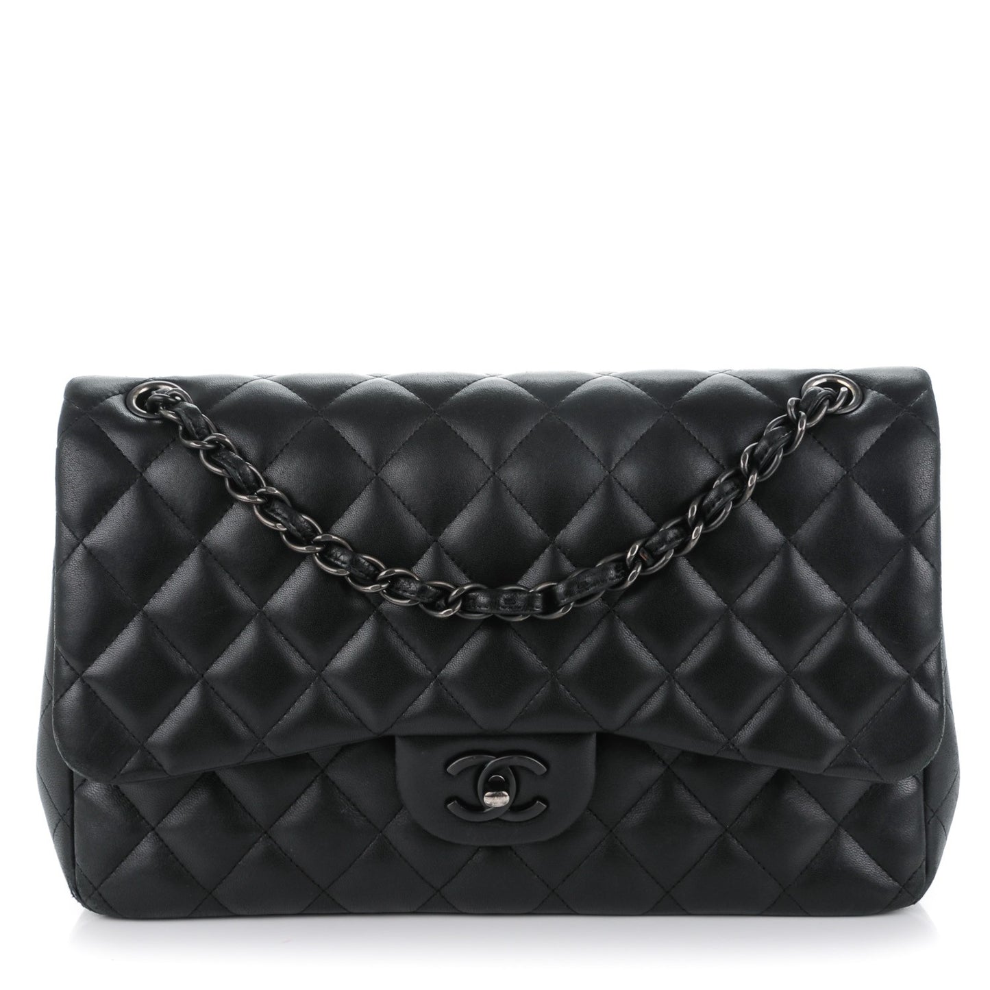 Lambskin Quilted Jumbo Double Flap So Black