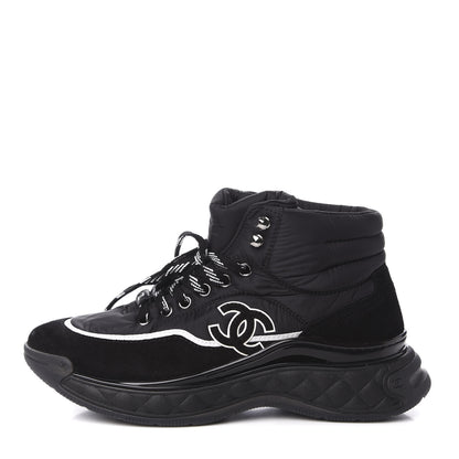 Chanel Fabric Suede Womens CC Sneakers 36.5 Black 1 of 10