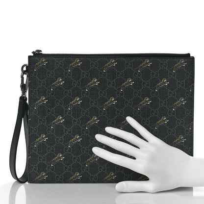 Gucci GG Supreme Monogram Tigers Zip Wristlet Pouch Black 2 of 8