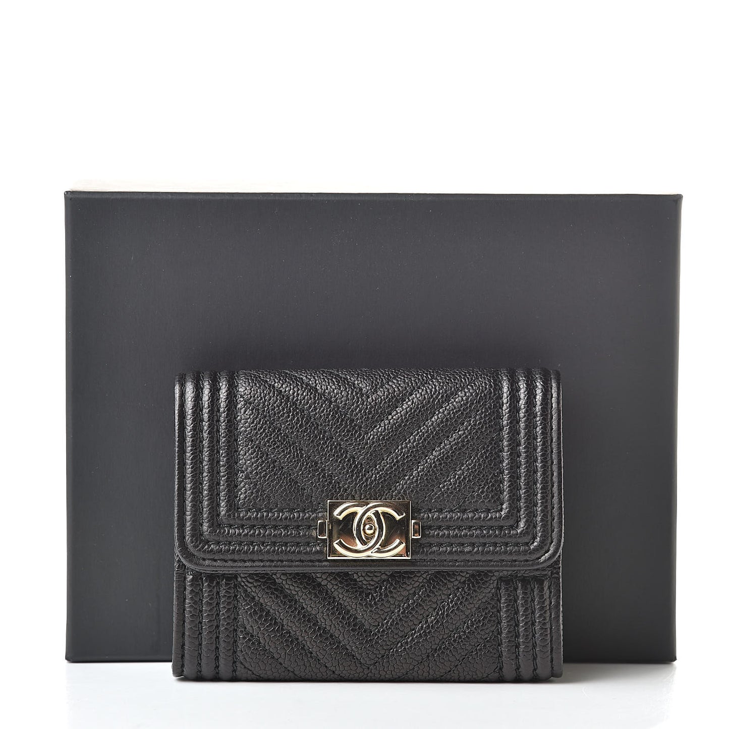 Caviar Chevron Quilted Boy Flap Card Holder Black