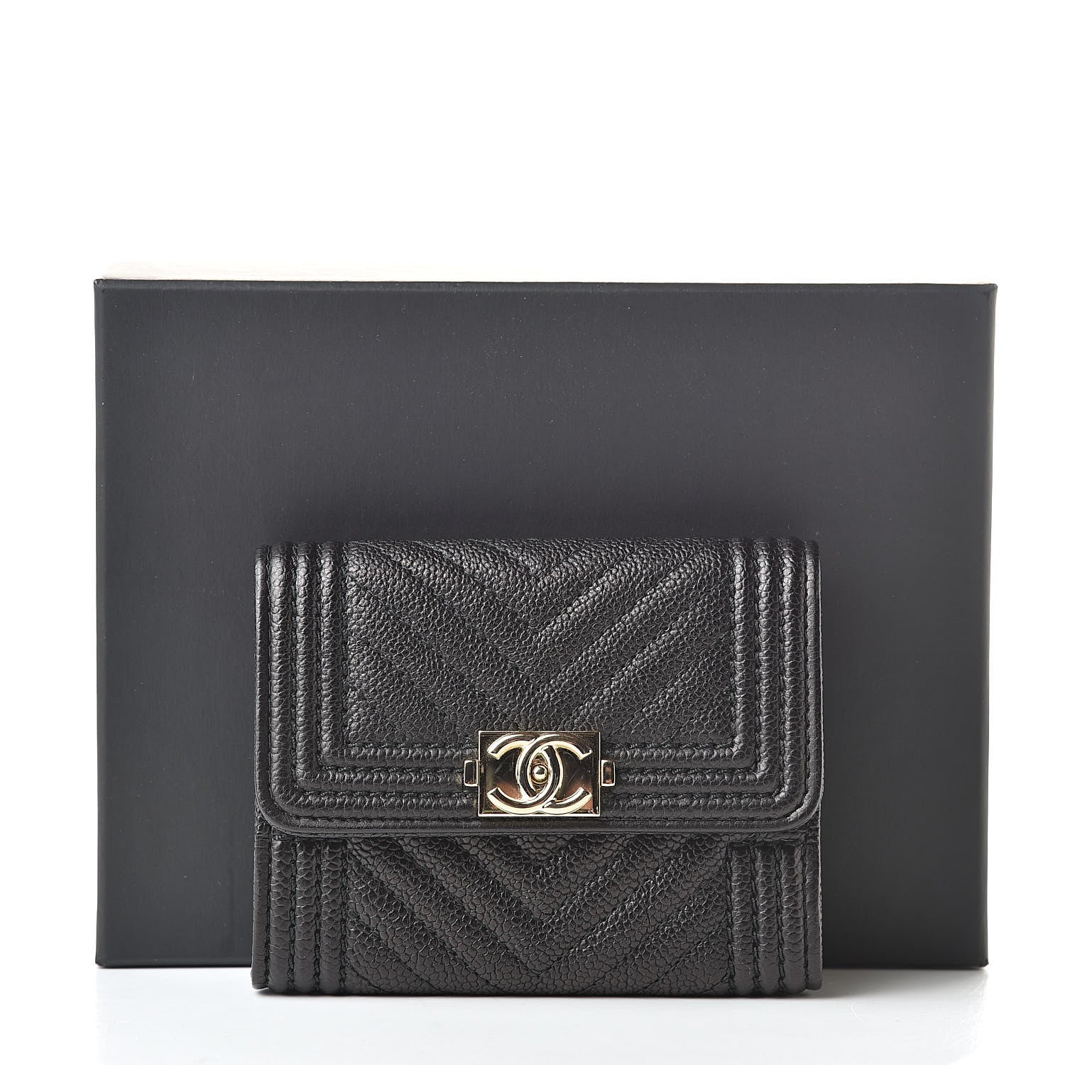 Chanel Caviar Chevron Quilted Boy Flap Card Holder Black 9 of 9