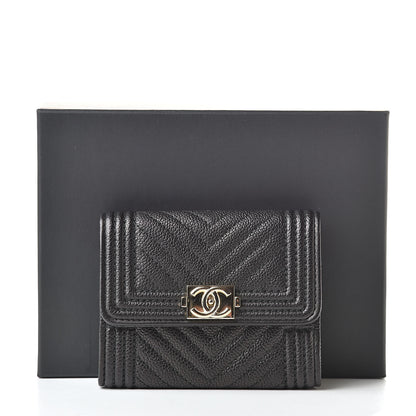 Chanel Caviar Chevron Quilted Boy Flap Card Holder Black 9 of 9