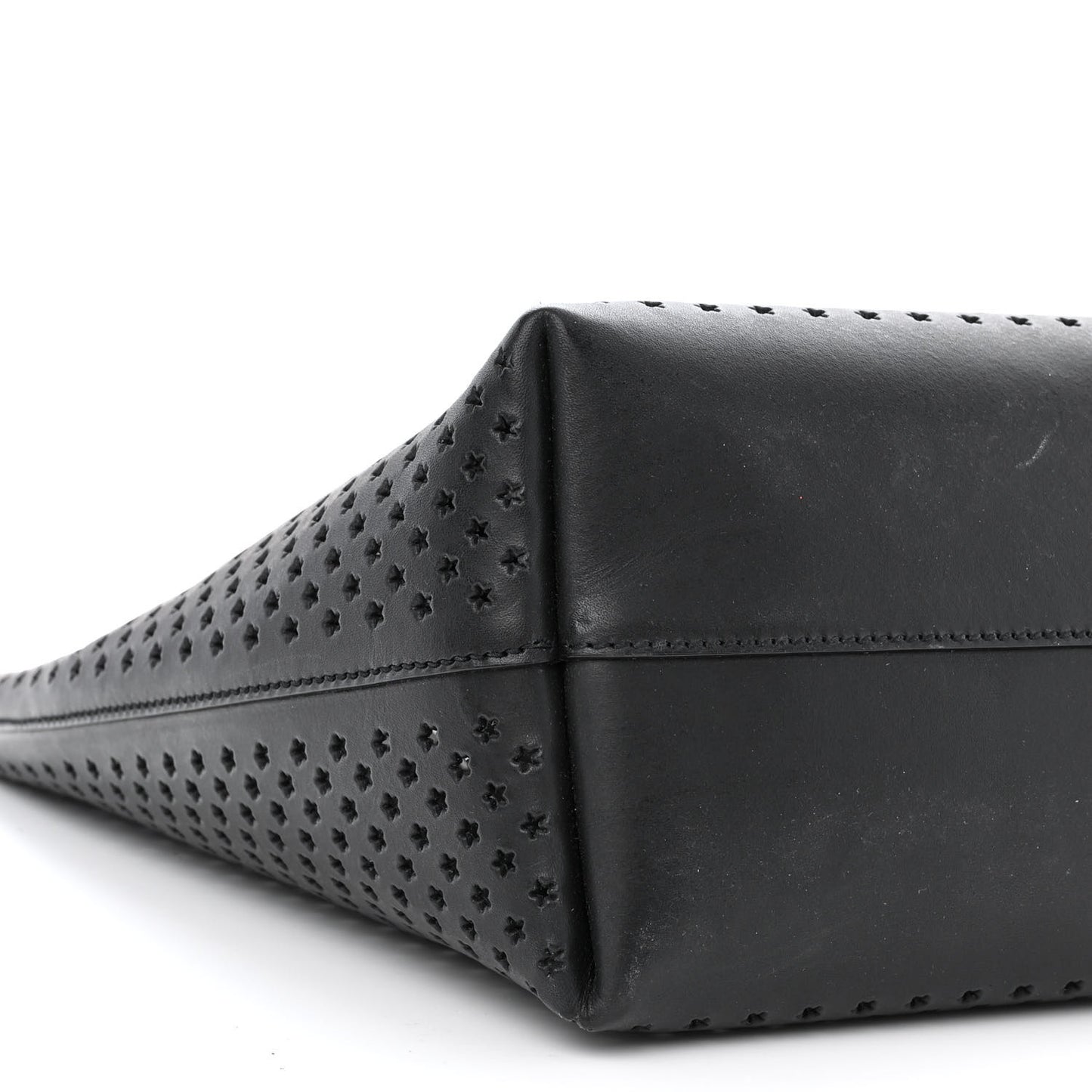 Calfskin Star Perforated Large Shopping Tote Black