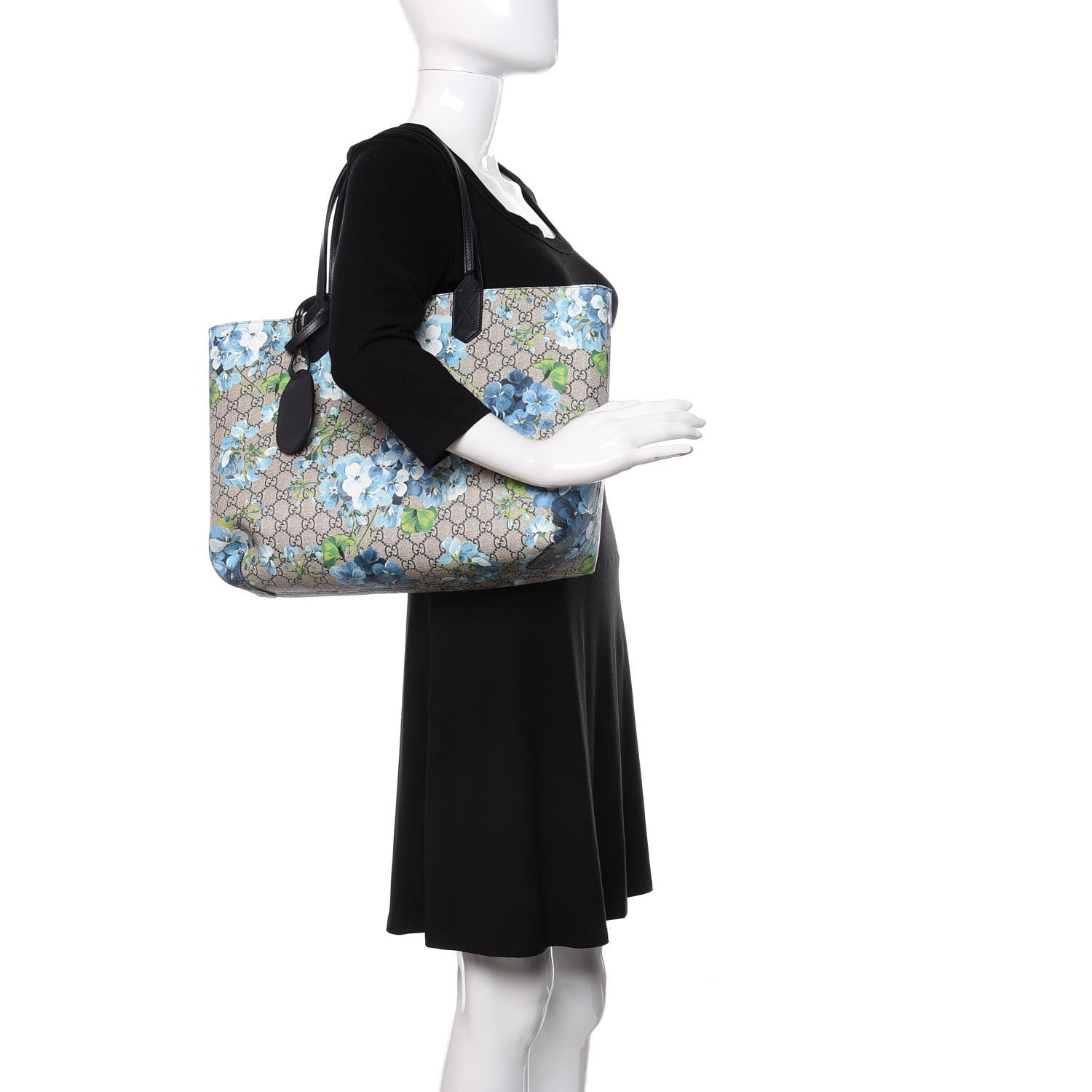 Gucci GG Supreme Monogram Blooms Medium Reversible Tote Beige Blue Navy 2 of 15