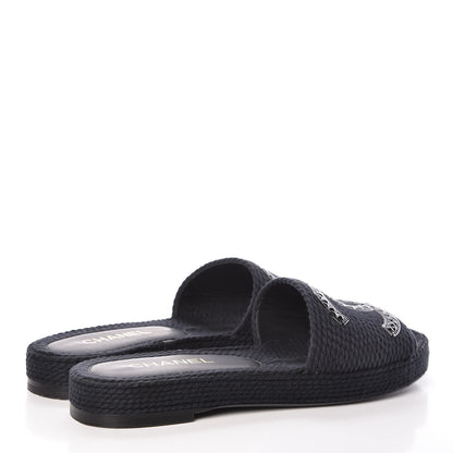 Chanel Cord CC Espadrille Slip On Sandals 40 Black 4 of 15