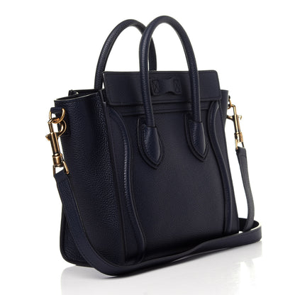 Celine Drummed Calfskin Nano Luggage Navy Blue 4 of 11