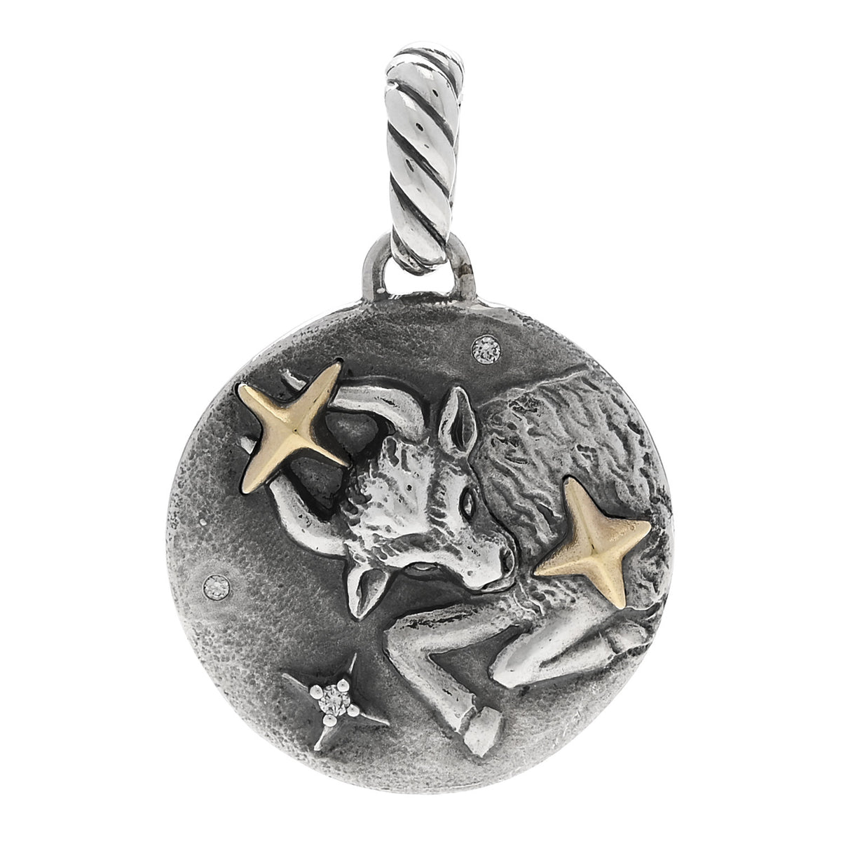 David Yurman Sterling Silver 18K Yellow Gold 19mm Taurus Amulet Pendant 1 of 3