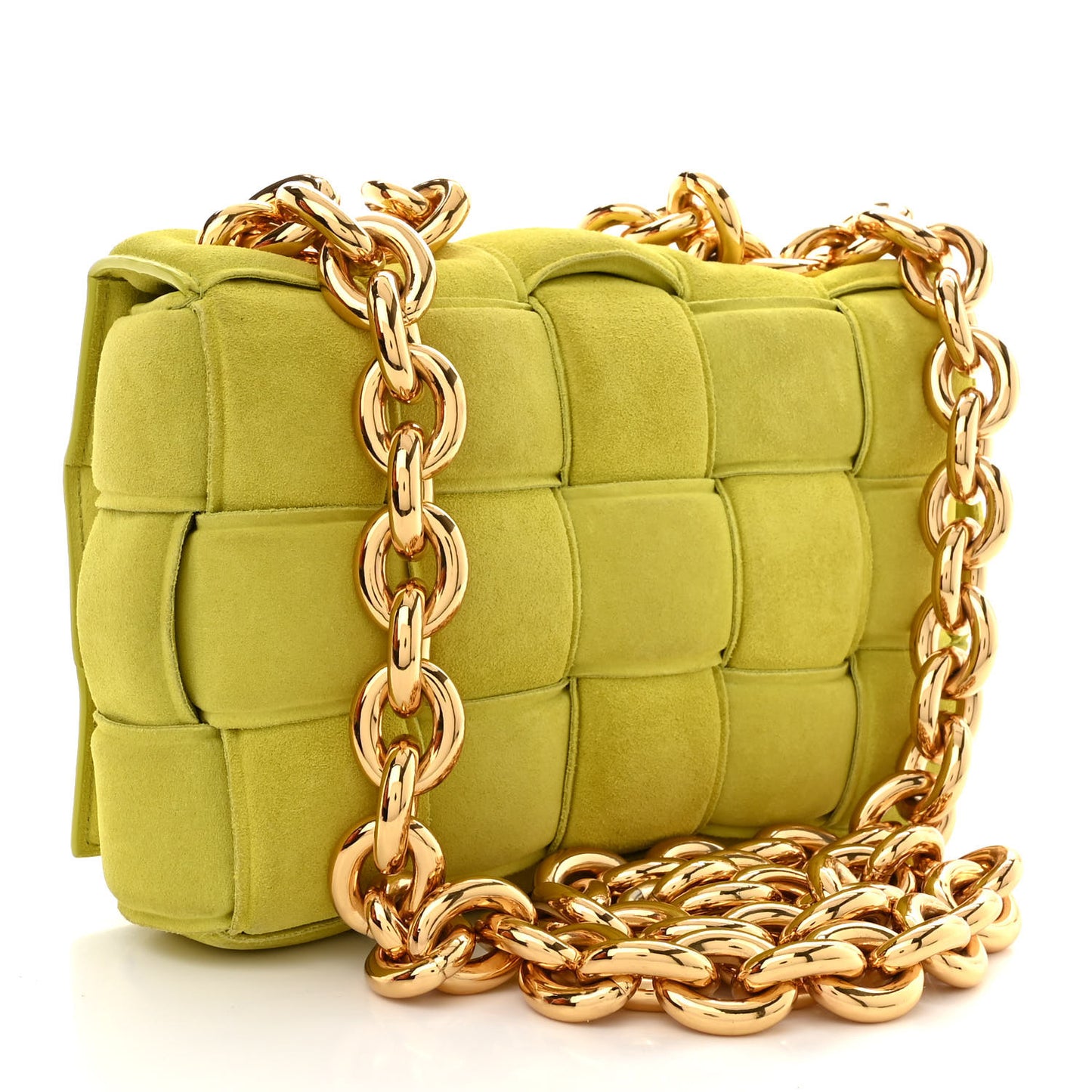 Suede Maxi Intrecciato Padded Chain Cassette Crossbody Bag Kiwi
