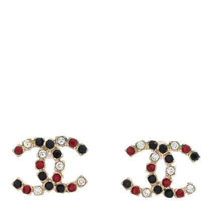 Chanel Crystal CC Earrings Gold Black Red 1 of 4