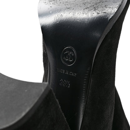 Chanel Suede Calfskin Grosgrain Cap Toe High Boots 38.5 Black 7 of 9