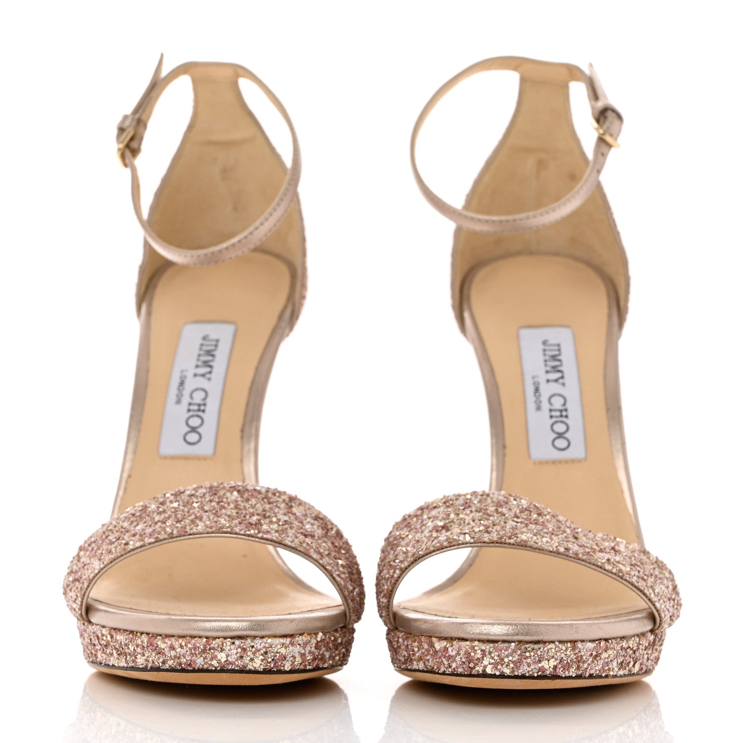 Jimmy Choo Dusty Glitter Misty 120 Sandals 38.5 Natural 2 of 9