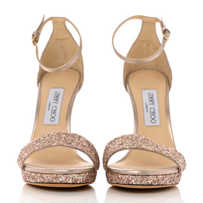 Jimmy Choo Dusty Glitter Misty 120 Sandals 38.5 Natural 2 of 9