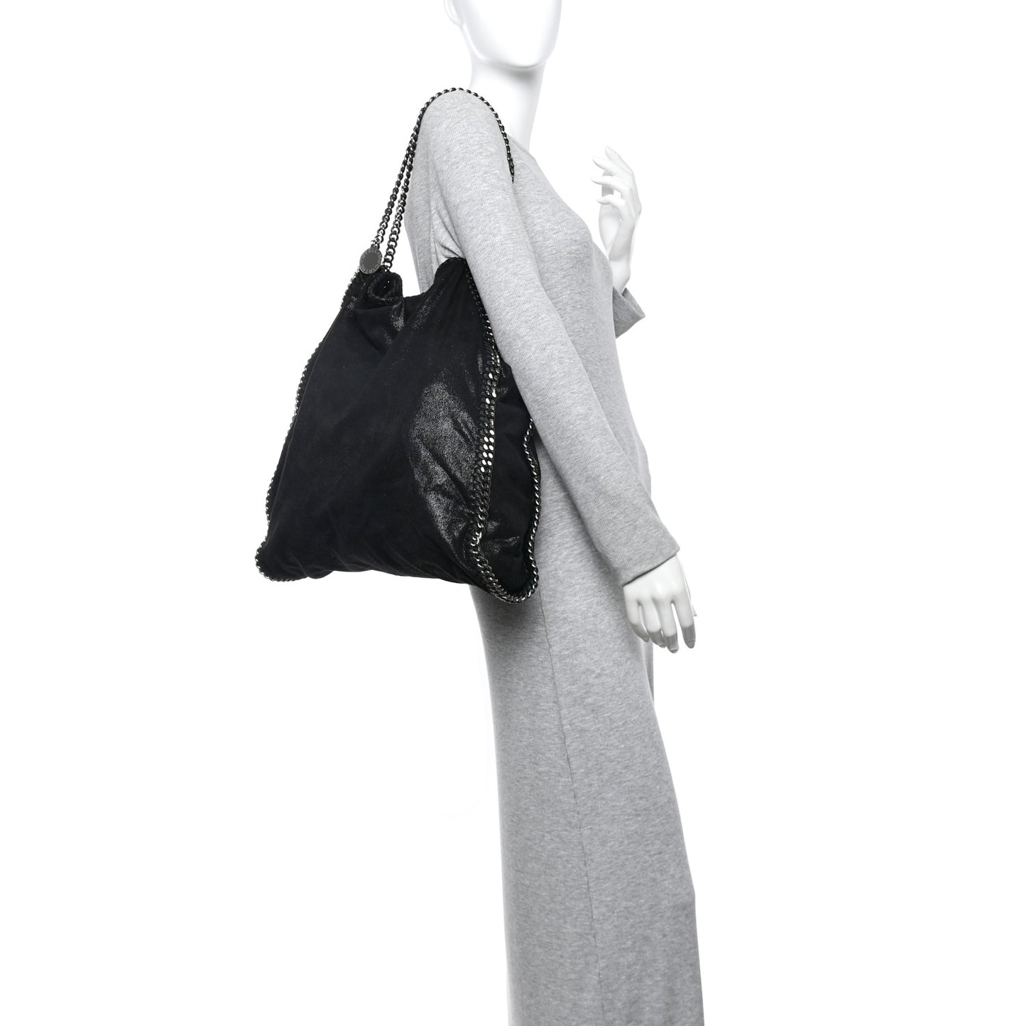 Metallic Shaggy Deer Falabella Fold Over Tote  Black