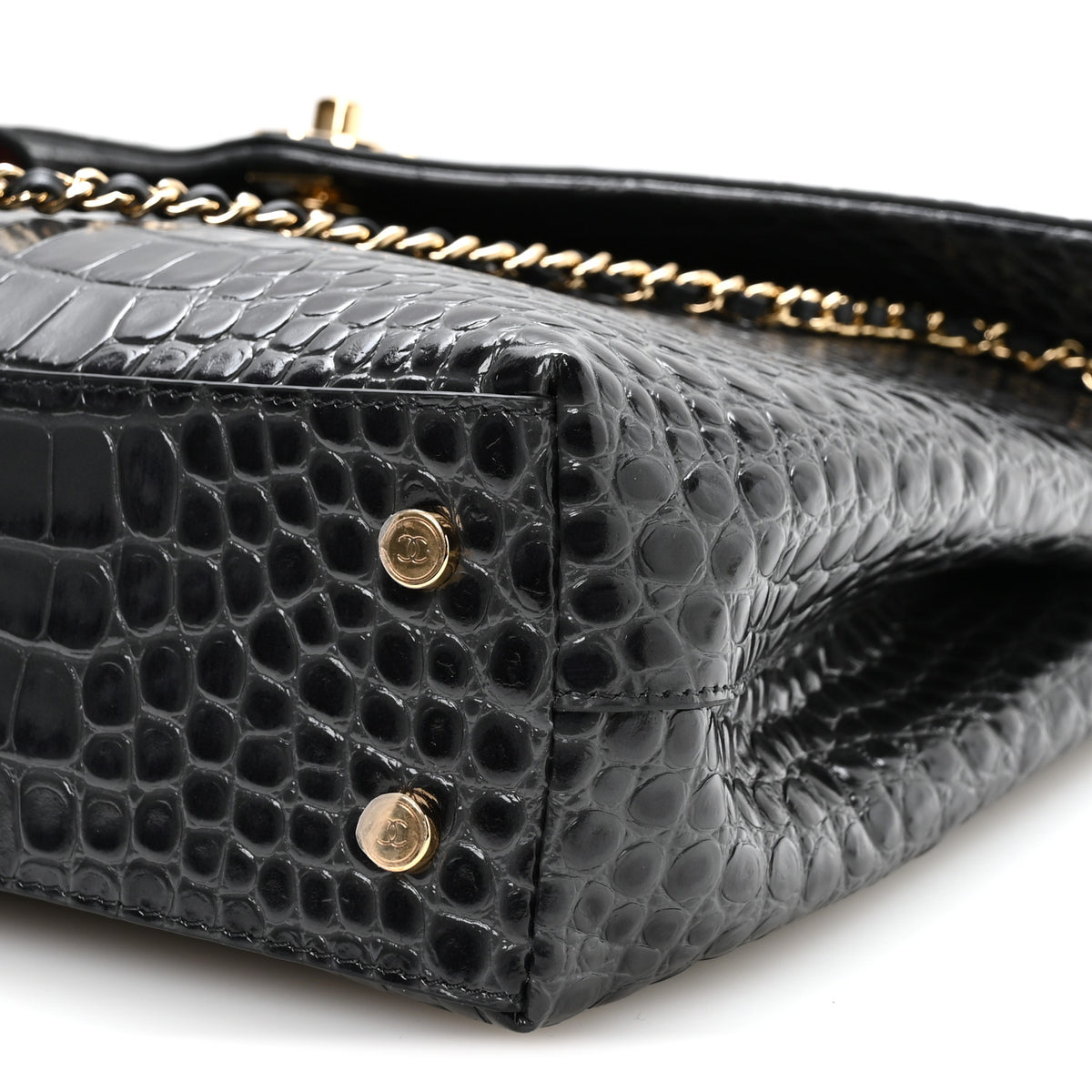 Calfskin Crocodile Embossed Fifth Avenue Maxi Flap Top Handle Bag Dark Grey