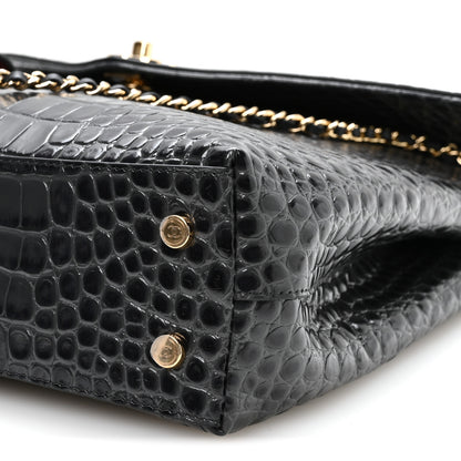 Chanel Calfskin Crocodile Embossed Fifth Avenue Maxi Flap Top Handle Bag Dark Grey 11 of 12