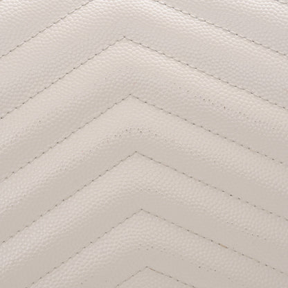 Saint Laurent Grain De Poudre Matelasse Chevron Monogram Chain Wallet White 5 of 9