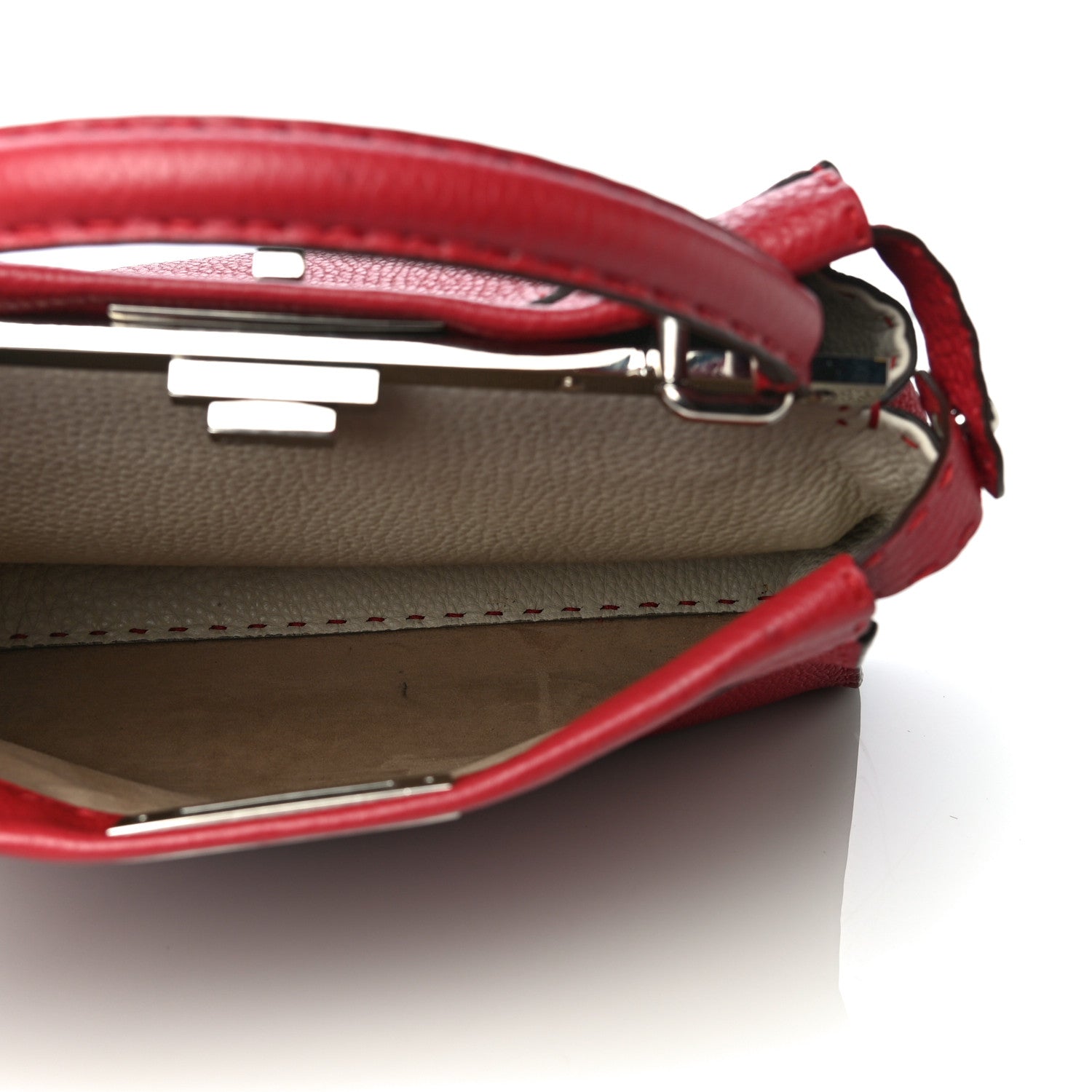 Fendi Cuoio Romano Selleria Bi-Color Medium Peekaboo Iconic Satchel Rosso Latte 5 of 18