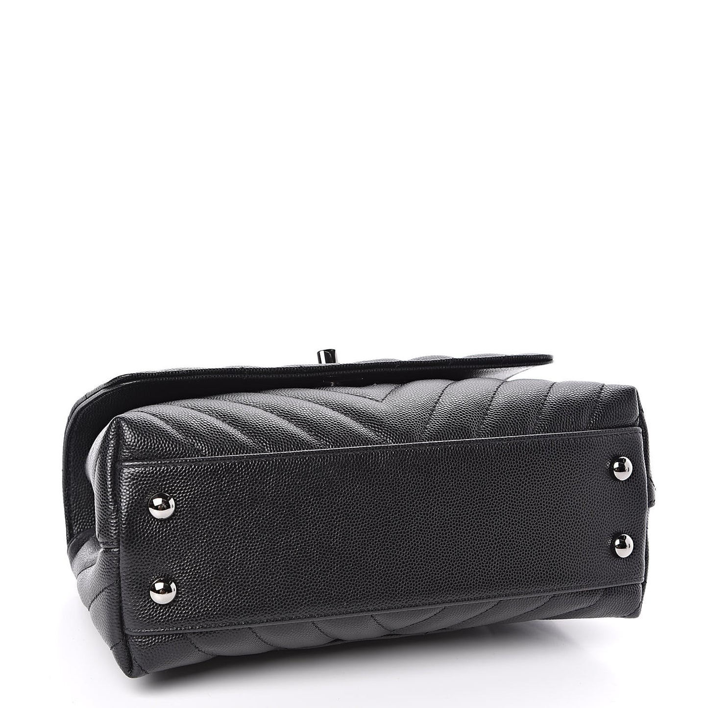 Caviar Chevron Quilted Mini Coco Handle Flap Black