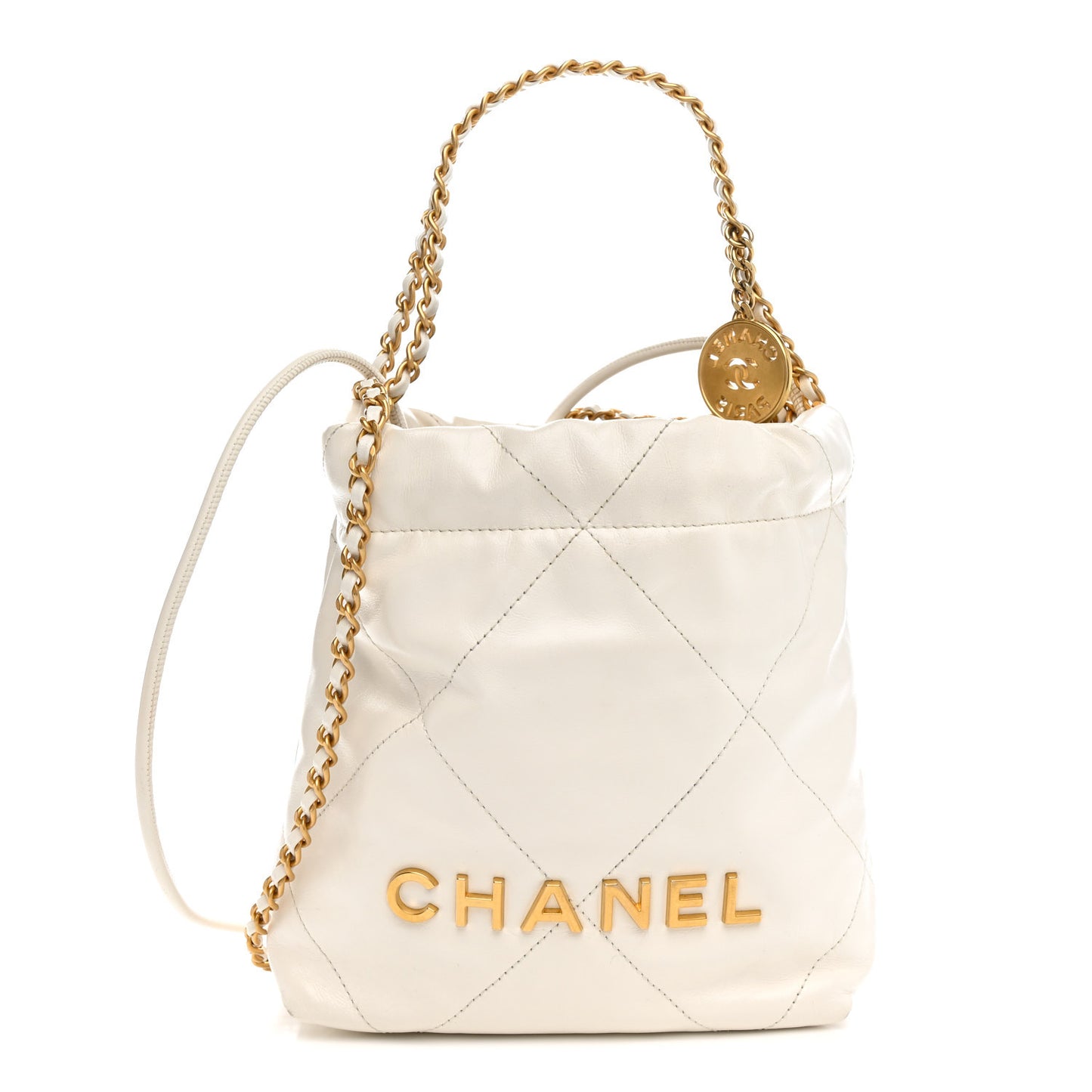 Shiny Calfskin Quilted Mini Chanel 22 White