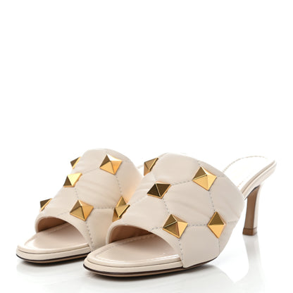 Valentino Garavani Nappa Quilted Roman Stud 65mm Slide Sandals 36 Light Ivory 3 of 7