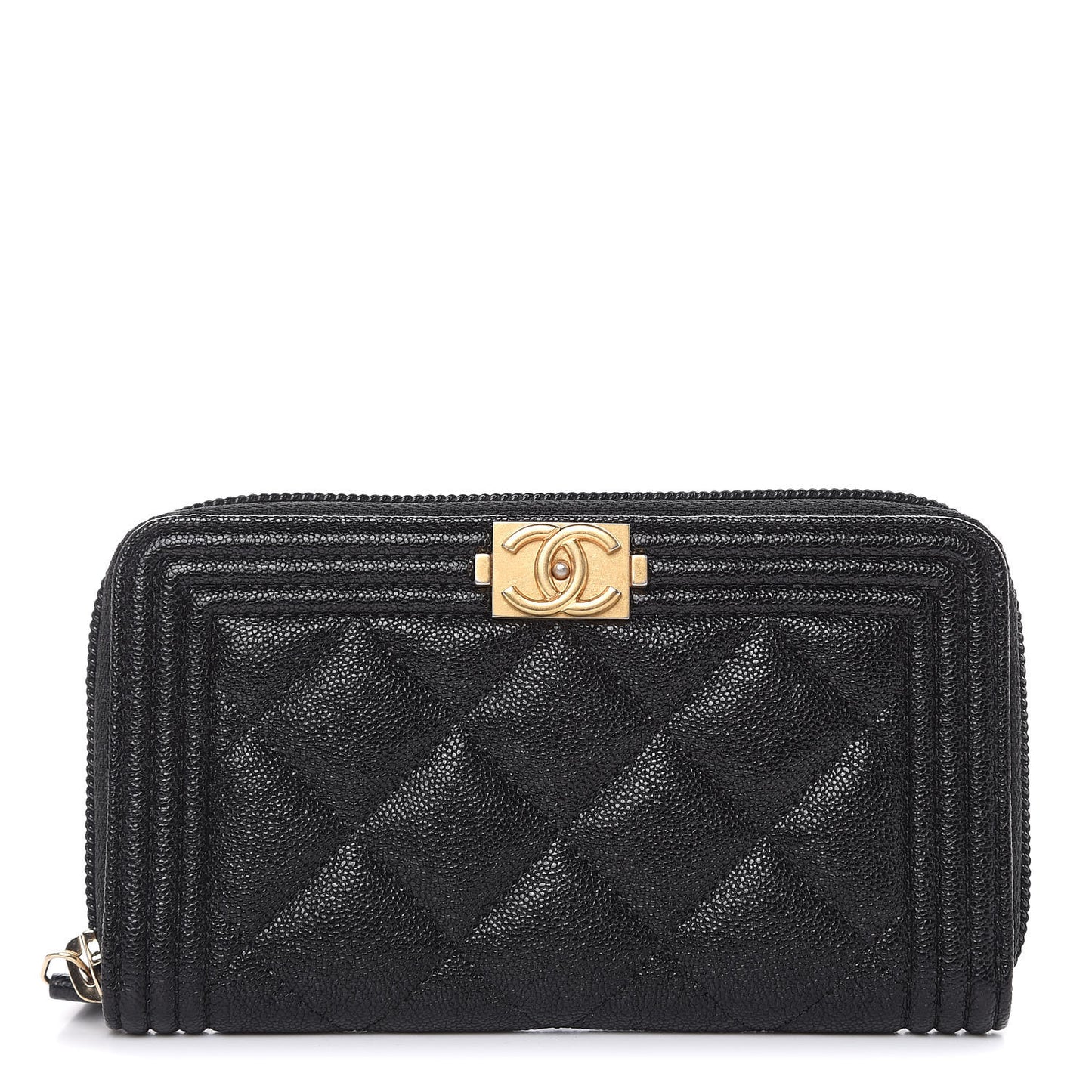 Caviar Quilted Small Boy Zip Around Wallet Black