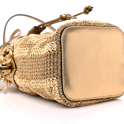 Fendi Raffia Lurex Vitello Laminato F is Fendi FF Crochet Mini Mon Tresor Bucket Bag Natural Oro 8 of 9