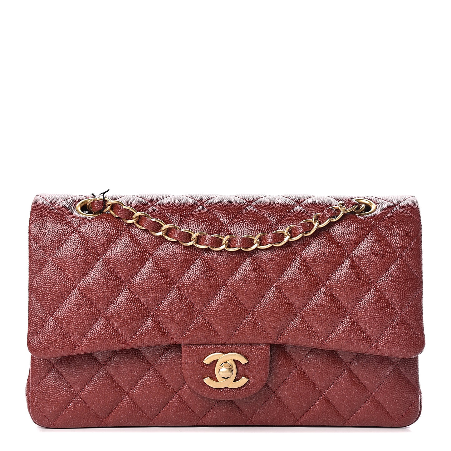 Iridescent Caviar Quilted Medium Double Flap Burgundy