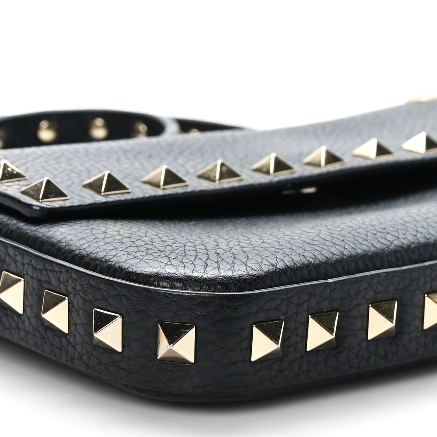 Grainy Calfskin Rockstud Crossbody Pouch Black