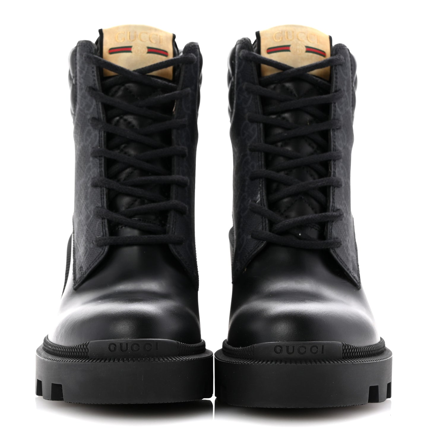 Apollo Calfskin GG Supreme Nappa Samoa Quilted Lace Up Ankle Boots 35 Black