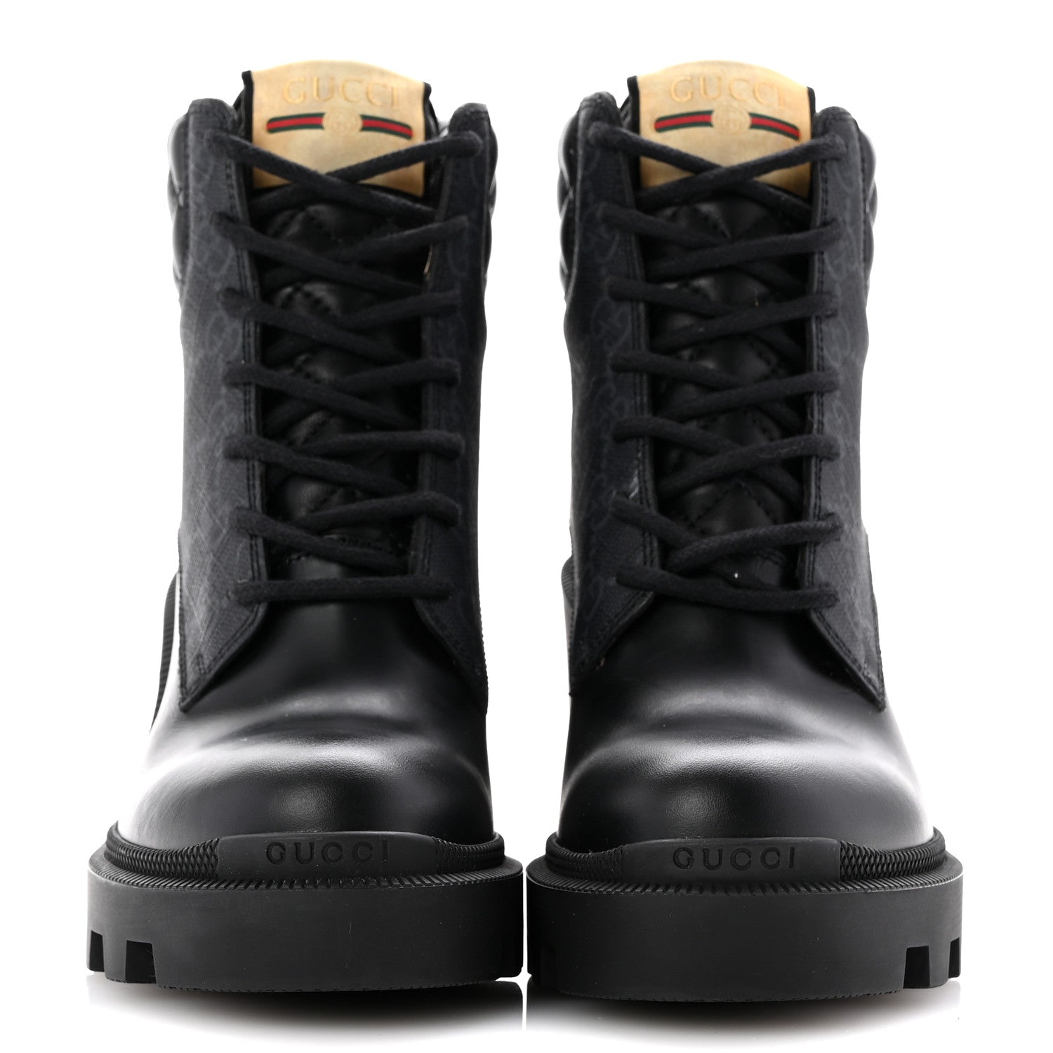 Gucci Apollo Calfskin GG Supreme Nappa Samoa Quilted Lace Up Ankle Boots 35 Black 3 of 10