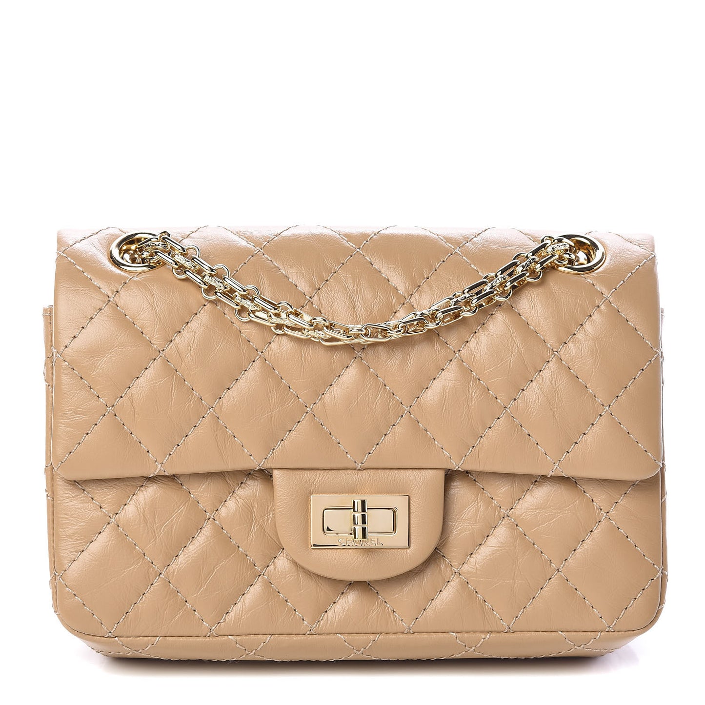 Aged Calfskin Quilted 2.55 Reissue Mini Flap Beige