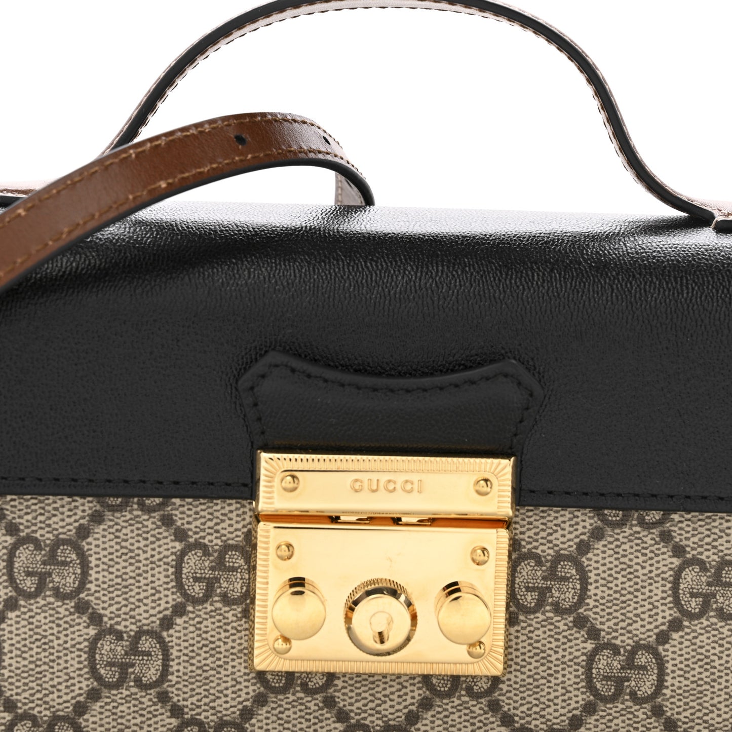 GG Supreme Monogram Calfskin Mini Padlock Top Handle Shoulder Bag Beige Black Cuir