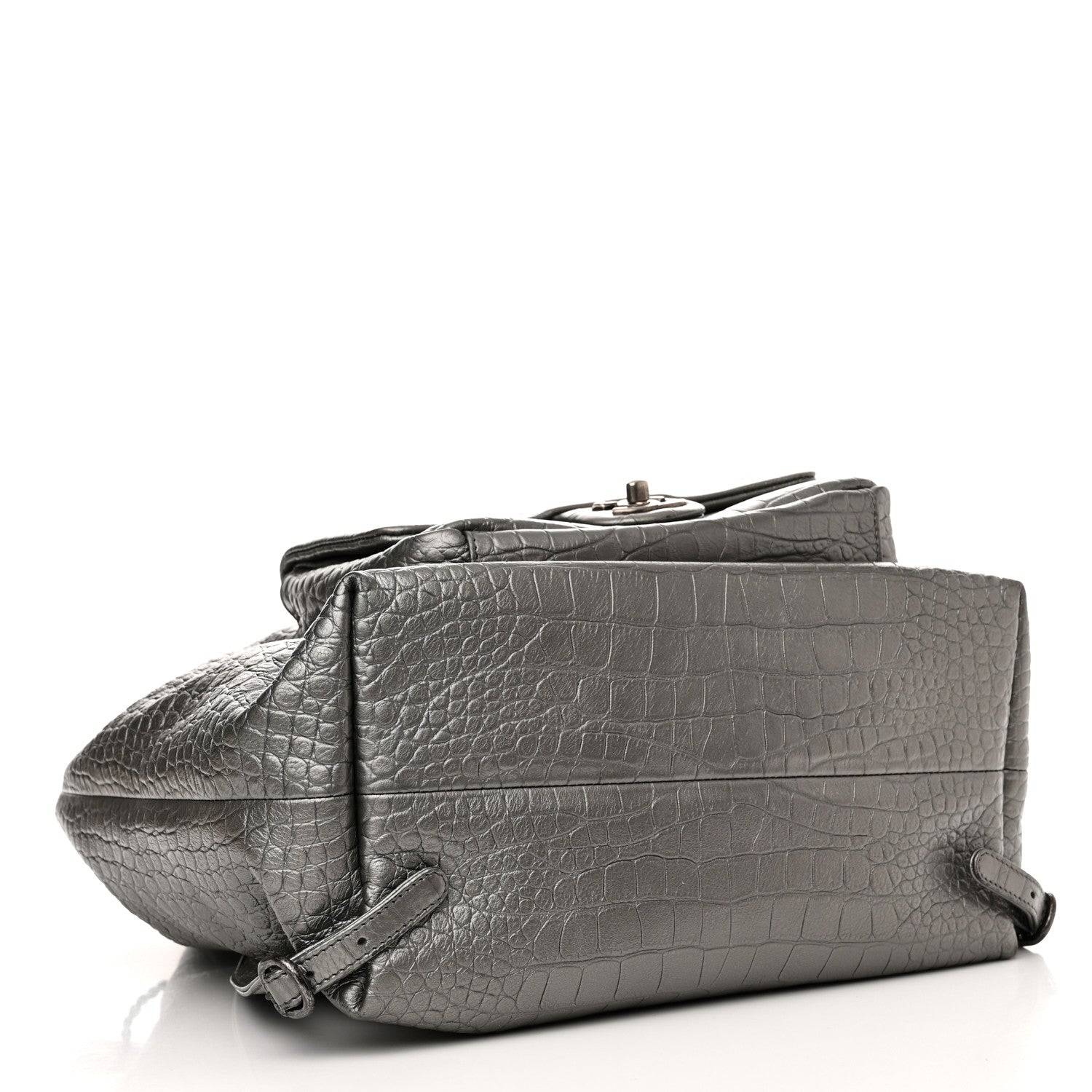 Chanel Metallic Calfskin Crocodile Embossed Large Backpack Silver 4 of 10
