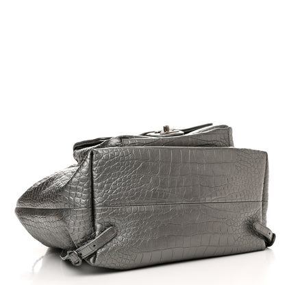 Chanel Metallic Calfskin Crocodile Embossed Large Backpack Silver 4 of 10