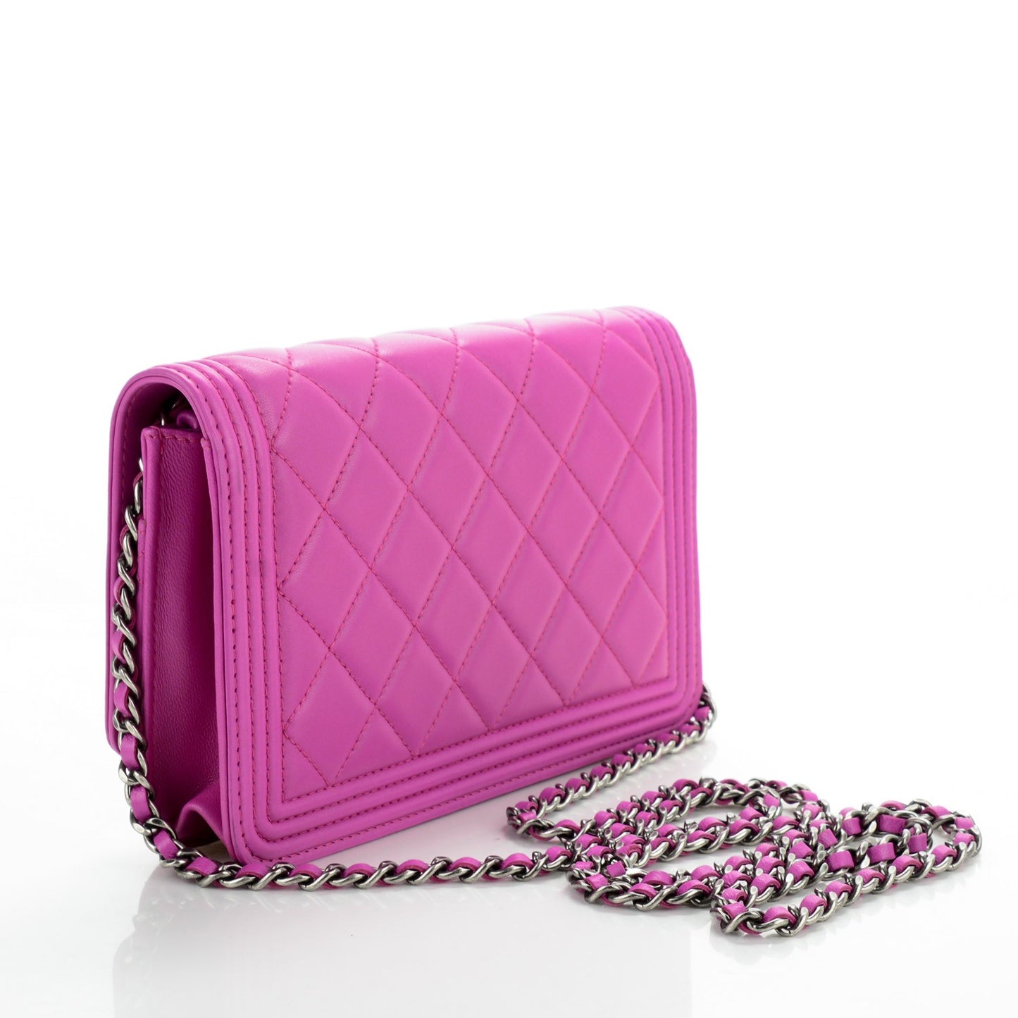Lambskin Quilted Boy Wallet On Chain WOC Fuchsia