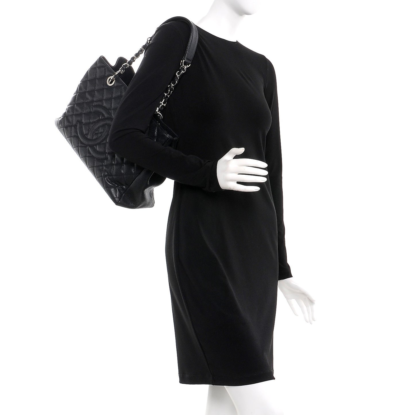 Caviar Quilted Grand Shopping Tote GST Black