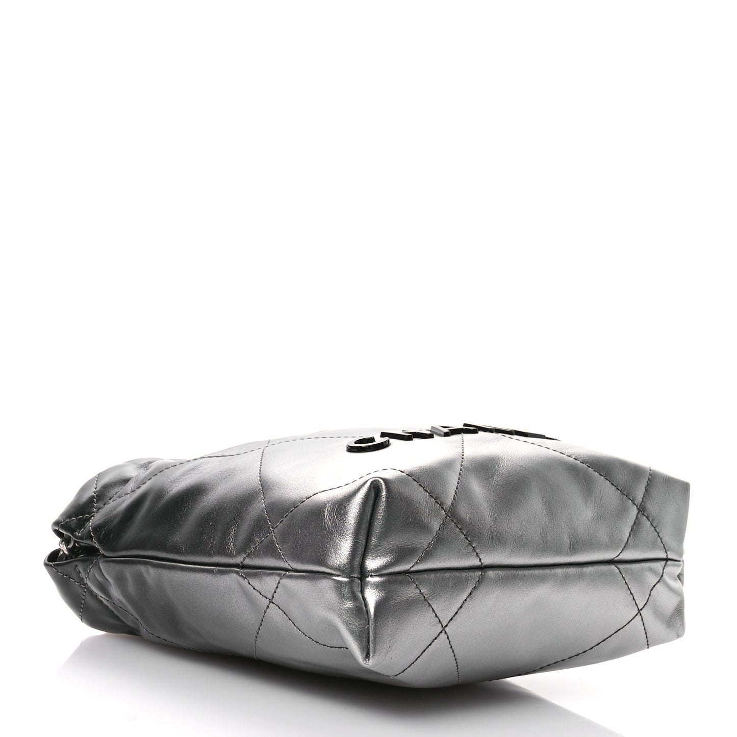 Metallic Shaded Calfskin Quilted Mini Chanel 22 Black Silver